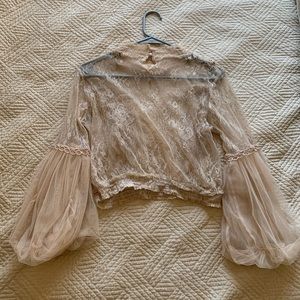 Cream Lace Top with Puffy Sleeves